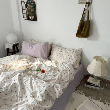 Ivory Rosebud Stripe Cotton Bedding Set