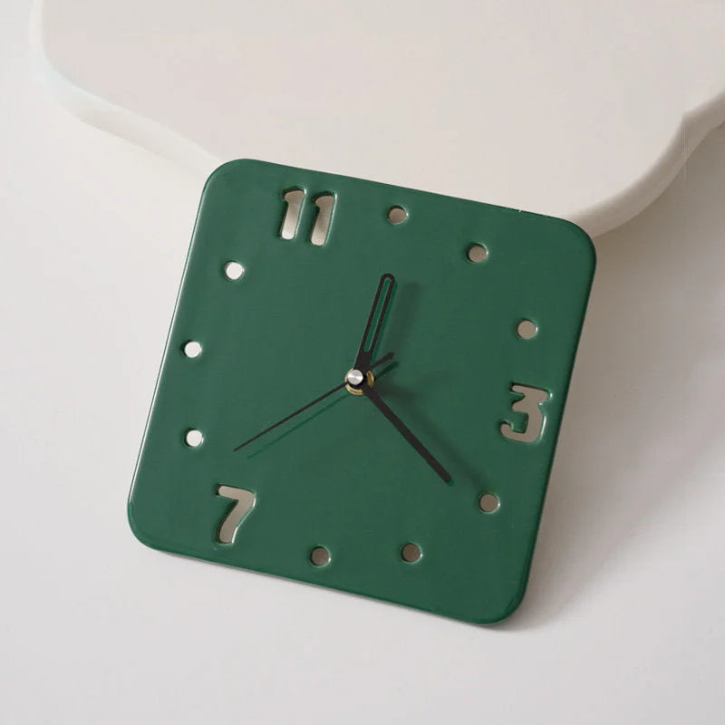 Forest Green Minimalist Cutout Ceramic Table Clock on a white surface - RoomDen.