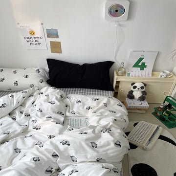 White Panda Print Cotton Bedding Set