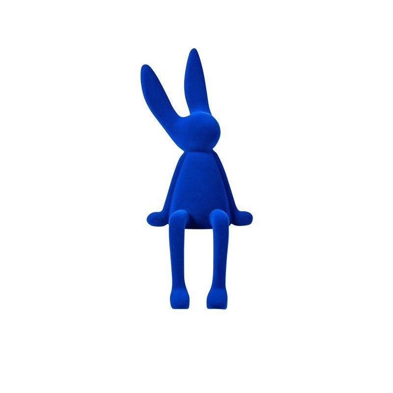 Cute Flocked Resin Long-Eared Rabbit Shelf Figurine