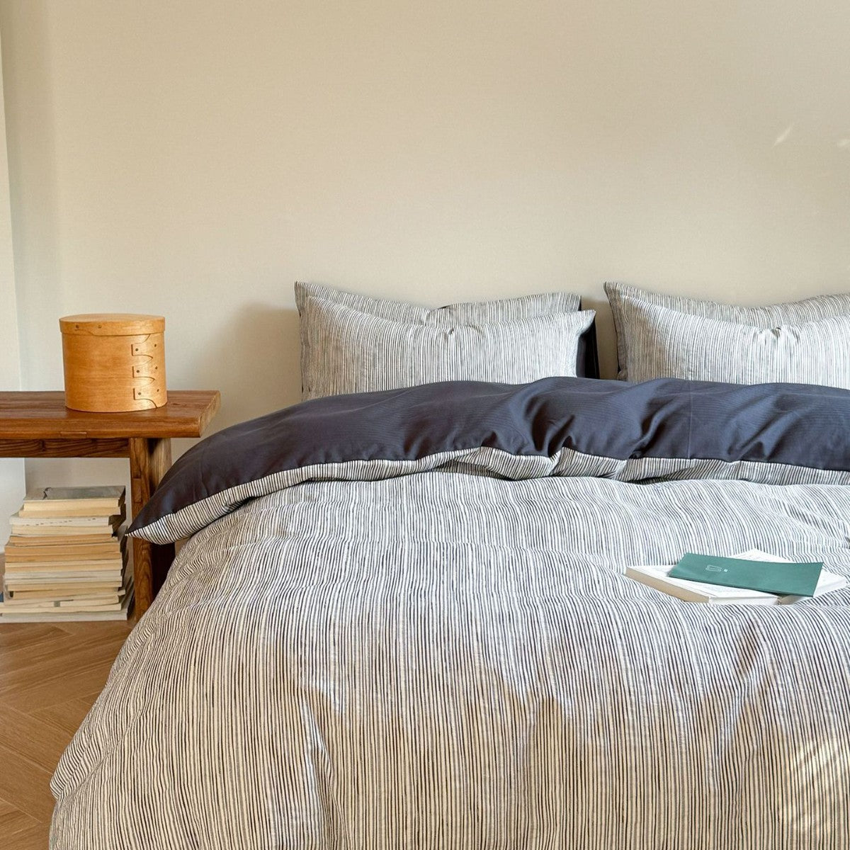 Maribel Striped Washed Cotton Bedding Set - Ink Navy