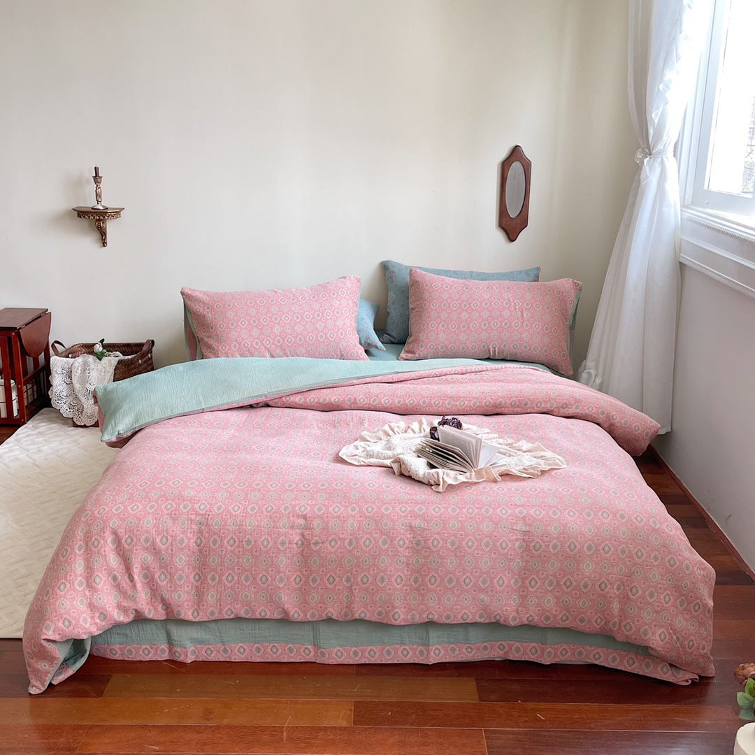 Rosewick Pink Floral Trellis bedding set – pink floral trellis, bedroom view of the duvet and pillows, view 2 - Roomden