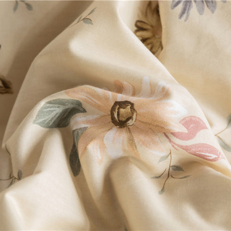 Cream Pastel Garden Cotton Bedding Set with coordinating bedding — fabric detail