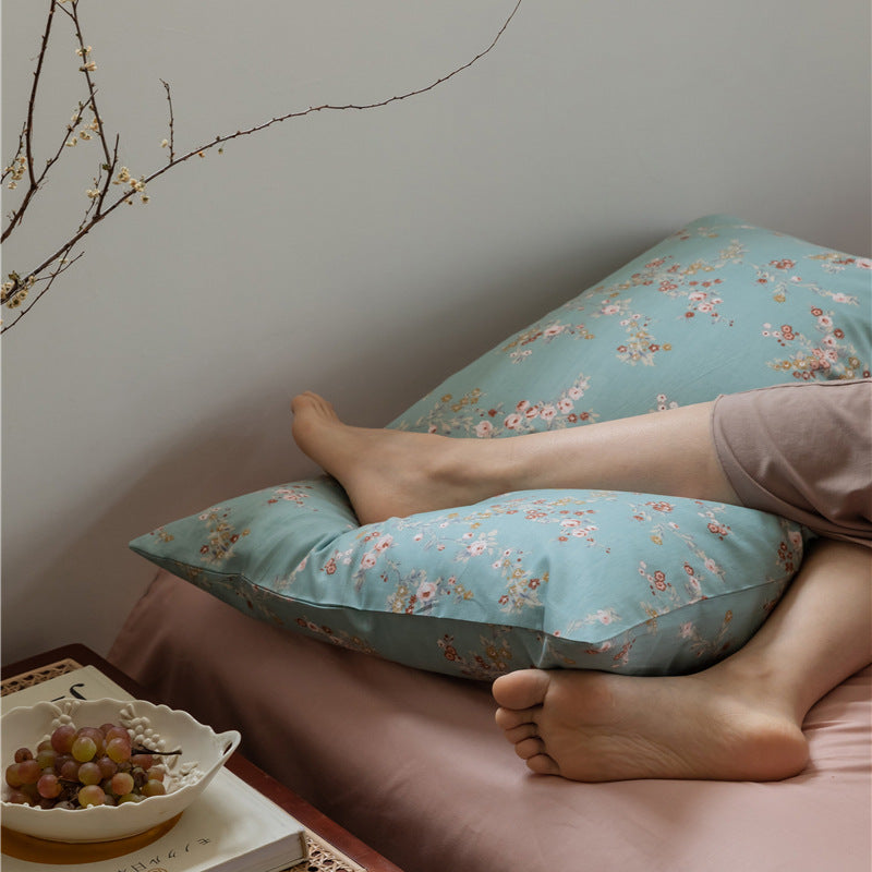 Aqua Floral Sprig Cotton Bedding Set with coordinating bedding — view 4