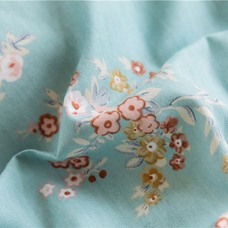 Aqua Floral Sprig Cotton Bedding Set with coordinating bedding — fabric detail