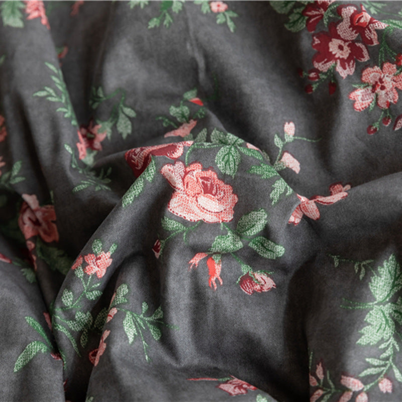 Charcoal Rose Bouquet Cotton Bedding Set with coordinating bedding — fabric detail