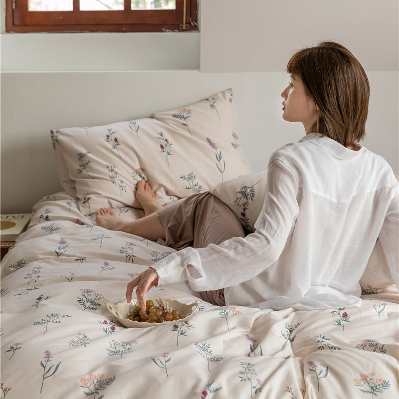 Ivory Lavender Sprig Cotton Bedding Set with coordinating bedding — view 3