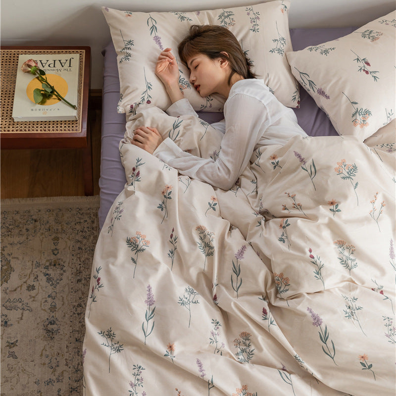 Ivory Lavender Sprig Cotton Bedding Set with coordinating bedding — view 5