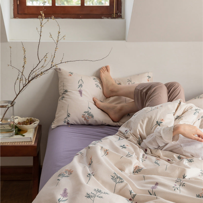 Ivory Lavender Sprig Cotton Bedding Set with coordinating bedding — view 8