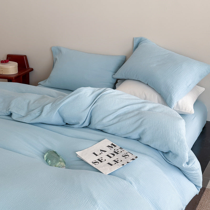 Double Gauze Cotton Bedding Set - Blue