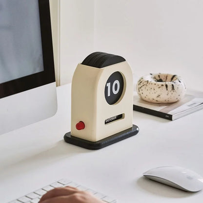 Retro Wooden Perpetual Desk Calendar styled on a clean white computer desk - RoomDen