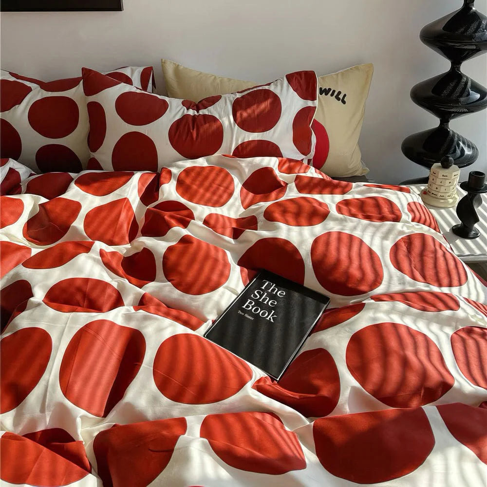Vibrant Red Organic Dots on Soft Cotton Duvet Cover - RoomDen