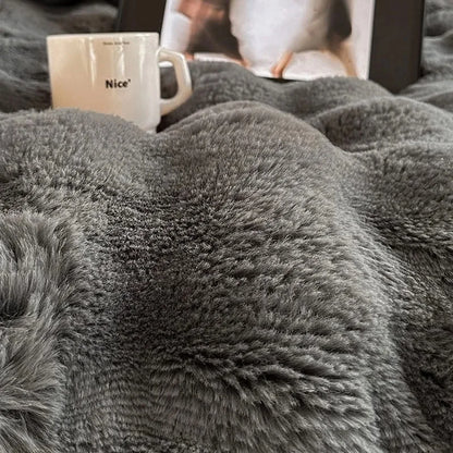 Detailed close-up of the rich texture of the Charcoal Grey flannel fleece duvet cover. - RoomDen