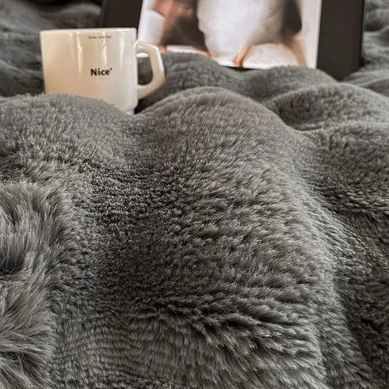 Detailed close-up of the rich texture of the Charcoal Grey flannel fleece duvet cover. - RoomDen