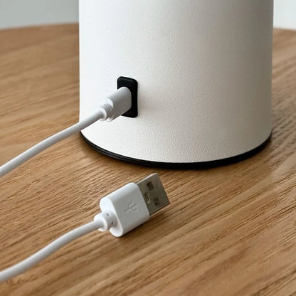 Detailed close-up of the Type-C charging port on the base of the Off-White mushroom lamp - RoomDen