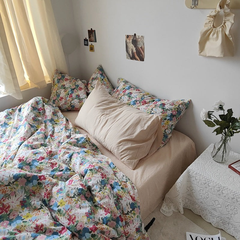 Multicolor Garden Bloom Cotton Bedding Set – window-side view of the colorful duvet - Roomden