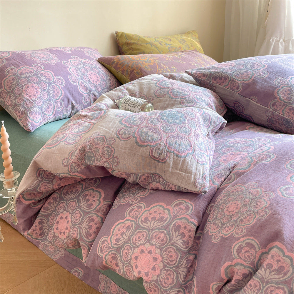 Ornella Lilac Medallion bedding set – lilac medallion, angled view of the duvet and coordinating pillows, view 6 - Roomden