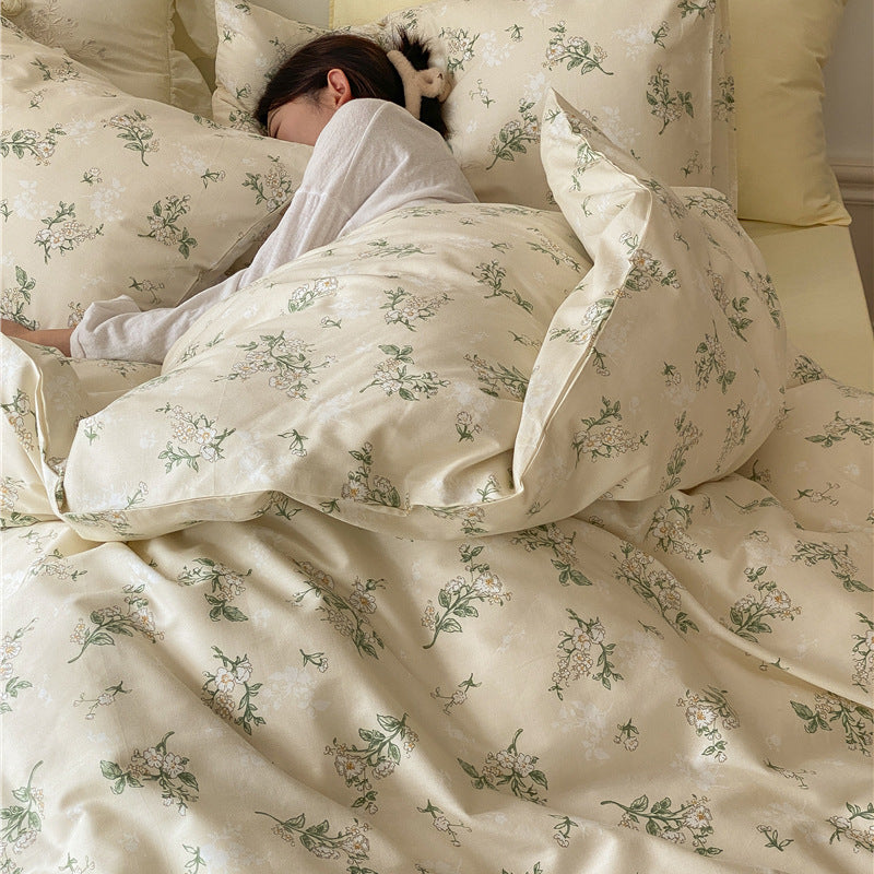 Cream Muted Botanical Cotton Bedding Set with coordinating bedding — view 3