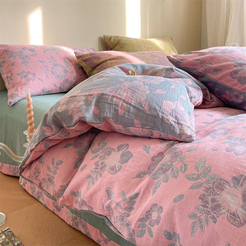 Ornella Rose Botanical bedding set – rose botanical, angled view of the duvet and coordinating pillows, view 1 - Roomden