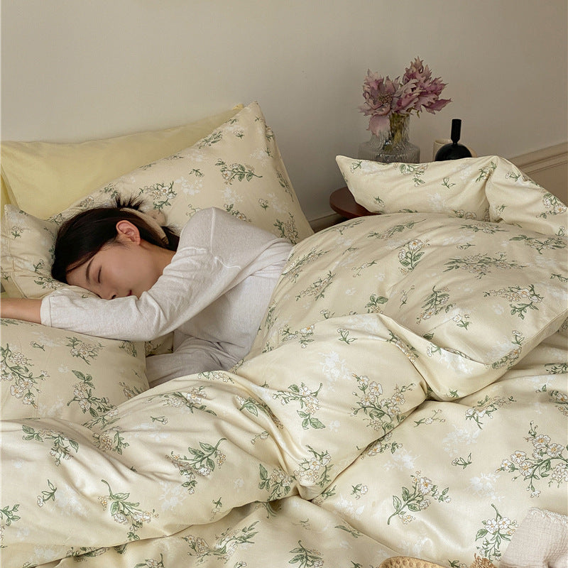 Cream Muted Botanical Cotton Bedding Set with coordinating bedding — view 4