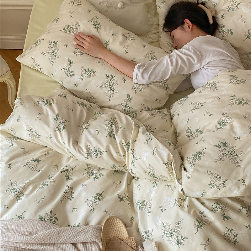 Cream Muted Botanical Cotton Bedding Set with coordinating bedding — view 5