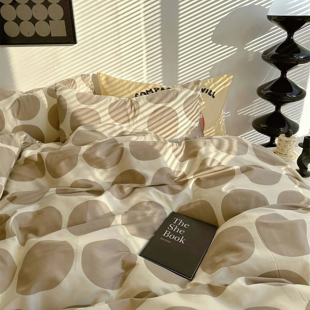 Warm Neutral Beige Dot Bedding Set in Sunlight - RoomDen