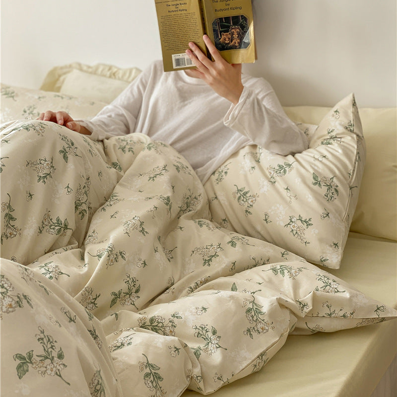 Cream Muted Botanical Cotton Bedding Set with coordinating bedding — view 7