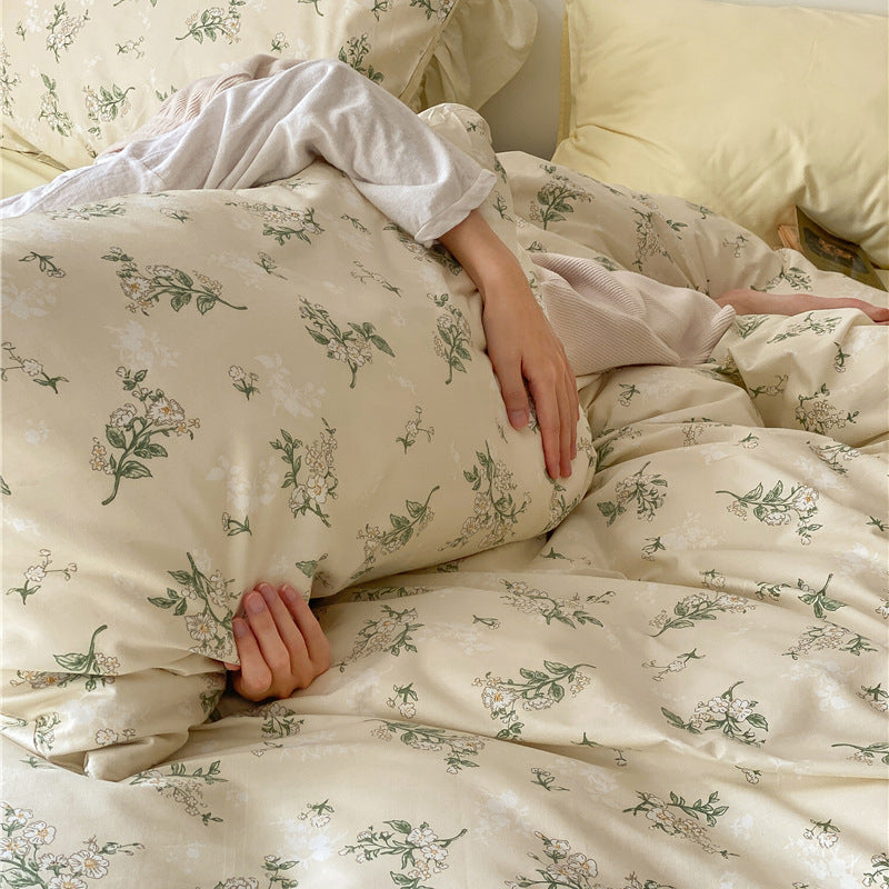 Cream Muted Botanical Cotton Bedding Set with coordinating bedding — view 8