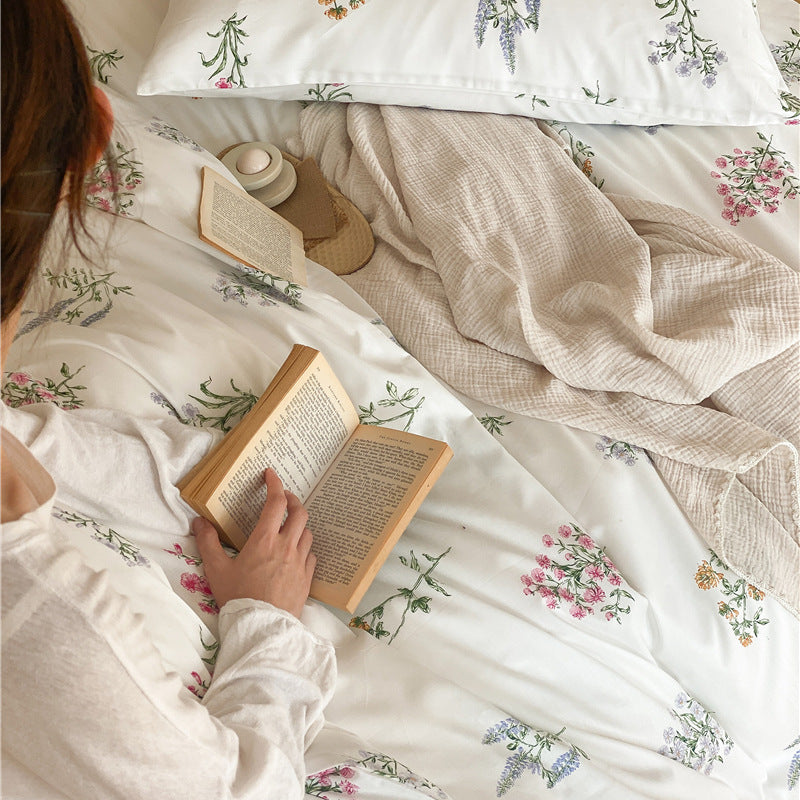 Ivory Wildflower Bouquet Cotton Bedding Set with coordinating bedding — view 3