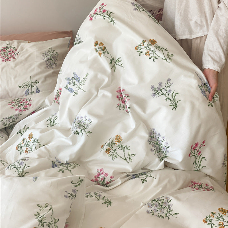 Ivory Wildflower Bouquet Cotton Bedding Set with coordinating bedding — view 5