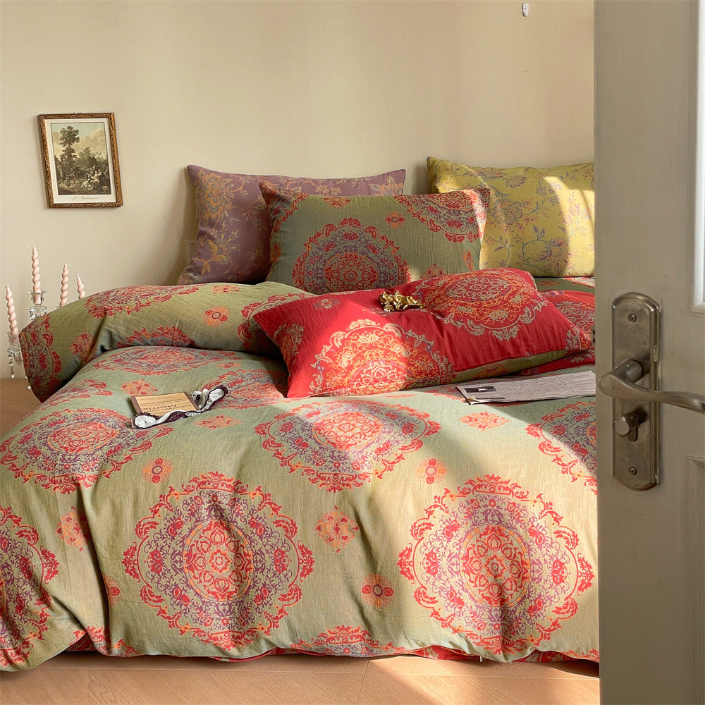 Ornella Vermilion Medallion bedding set – vermilion medallion, bedroom view of the duvet and pillows, view 1 - Roomden