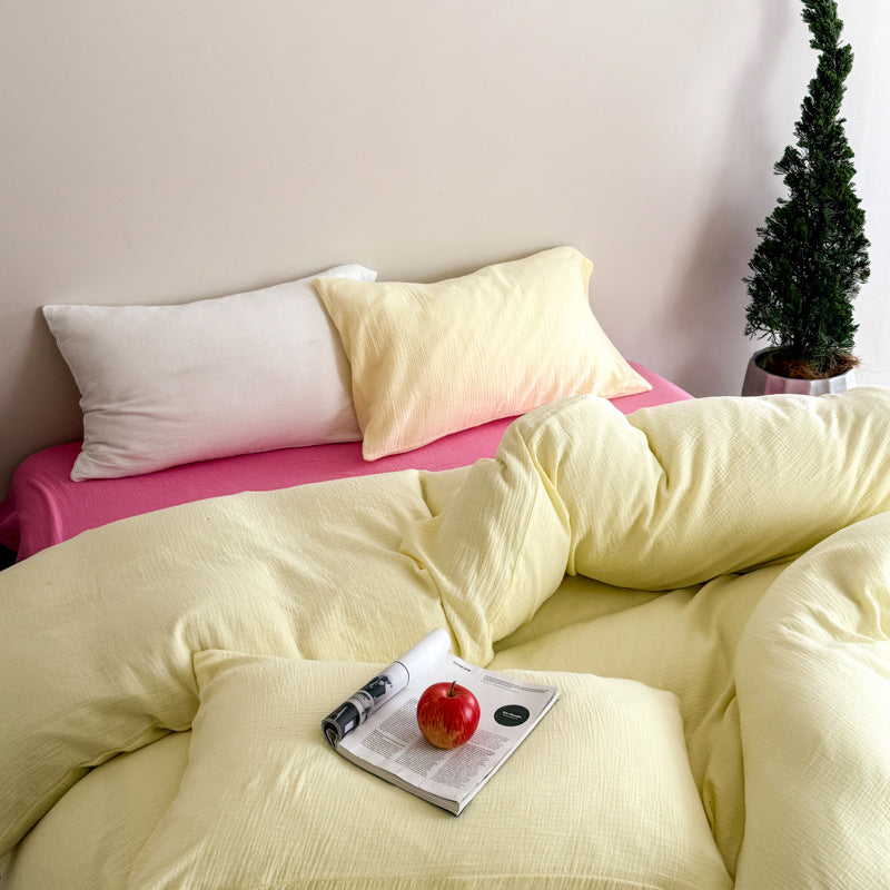 Double Gauze Cotton Bedding Set - Yellow + Pink