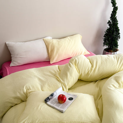 Double Gauze Cotton Bedding Set - Yellow + Pink