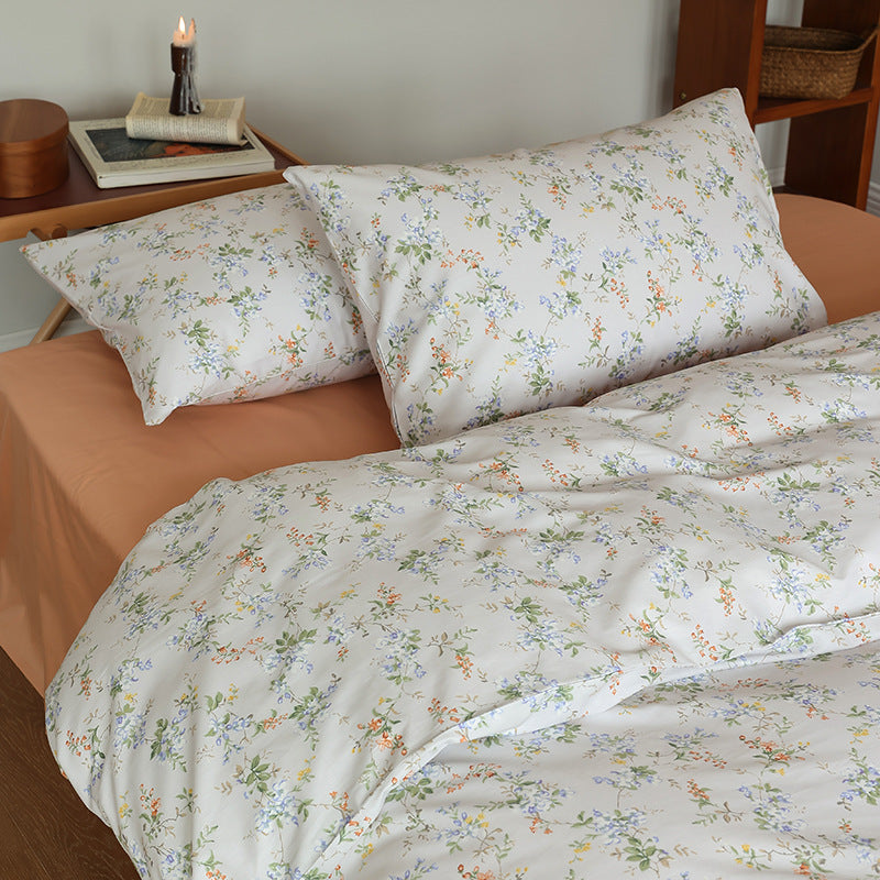 Ivory Orange Blue Blossom Cotton Bedding Set with coordinating bedding — view 2