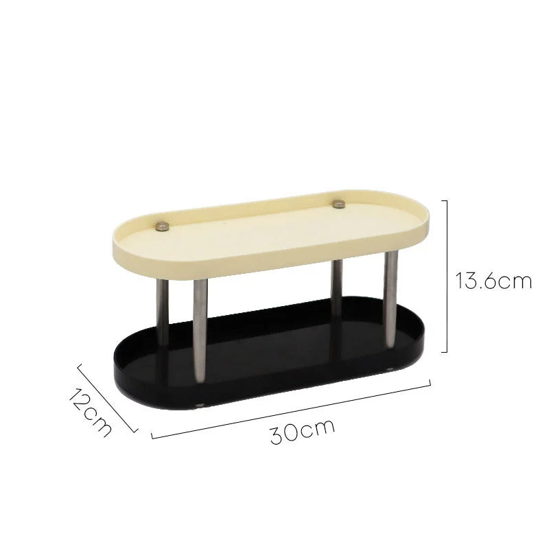 A two-tier cream and black makeup organizer with dimensions shown: 30x12x13.6cm. - RoomDen