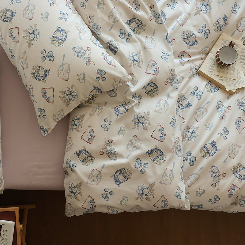 Ivory Blueberry Breakfast Cotton Bedding Set with coordinating bedding — fabric detail