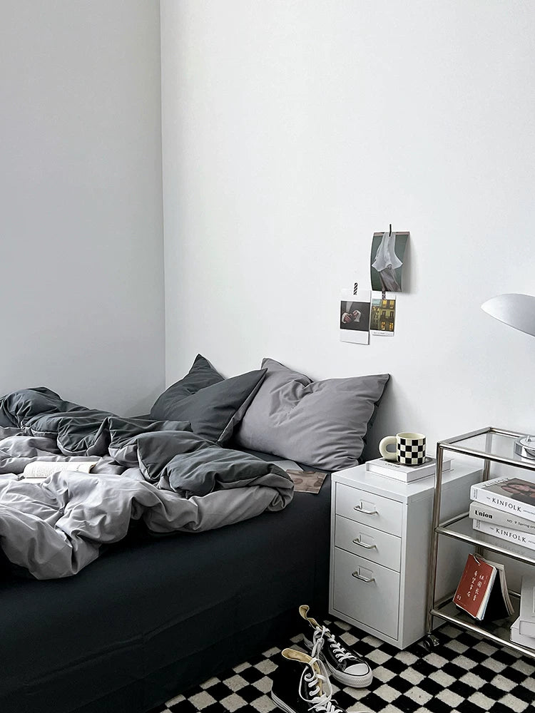 Washed Cotton Color-Block Bedding Set - Haze Grey