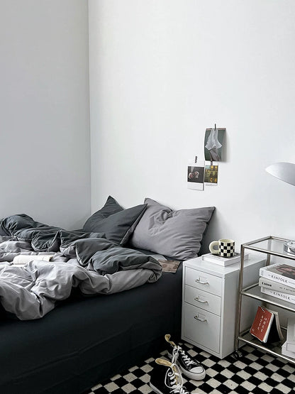 Washed Cotton Color-Block Bedding Set - Haze Grey