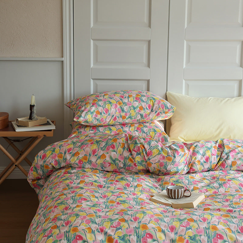 Multicolor Tulip Garden Cotton Bedding Set with coordinating bedding — view 2