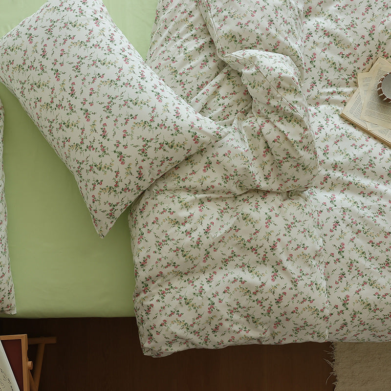 Ivory Petite Pink Floral Cotton Bedding Set with coordinating bedding — fabric detail
