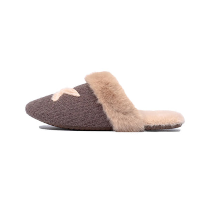 Side profile of brown star faux fur slipper - RoomDen