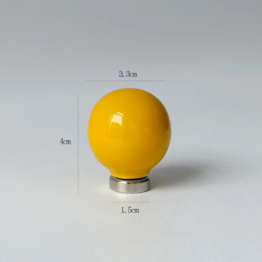 The Yellow Smooth Ball-Shaped Magnetic Hook with dimension measurements displayed. - RoomDen