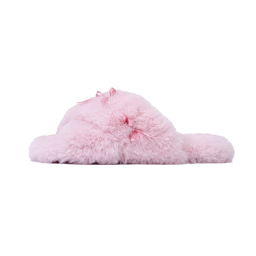 Fuzzy Bow-Knot Cross Band Plush House Slippers