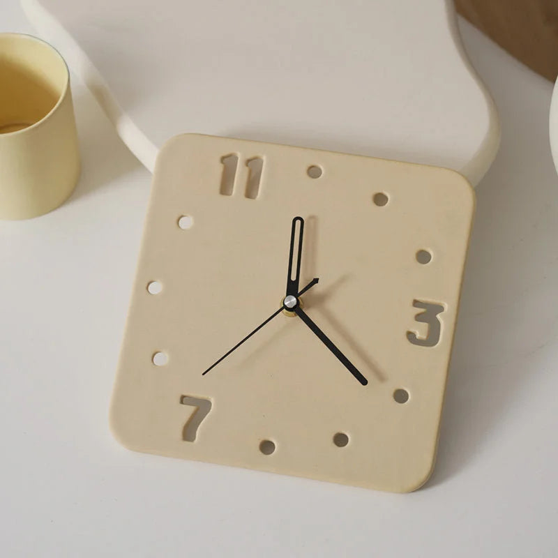 Butter Yellow Minimalist Cutout Ceramic Table Clock on a white surface - RoomDen.
