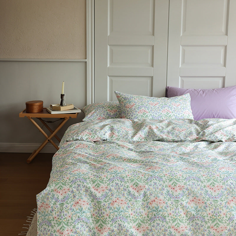 Ivory Pastel Meadow Blossom Cotton Bedding Set with coordinating bedding — view 2