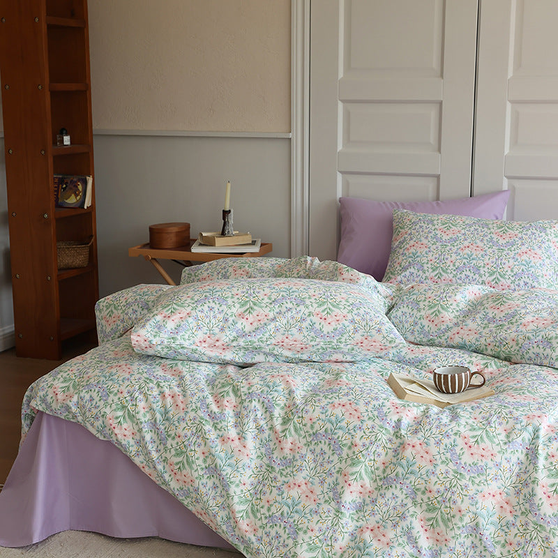 Ivory Pastel Meadow Blossom Cotton Bedding Set with coordinating bedding — view 4