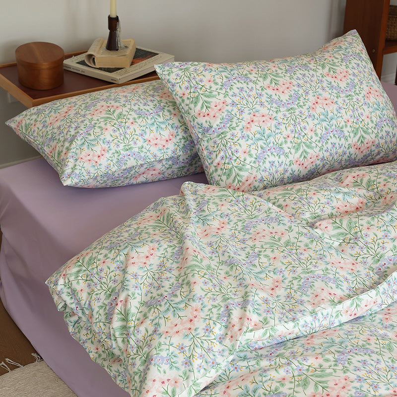 Ivory Pastel Meadow Blossom Cotton Bedding Set with coordinating bedding — view 5