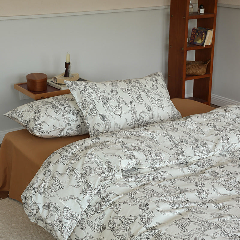 Ivory Botanical Line Drawing Cotton Bedding Set with coordinating bedding — view 2