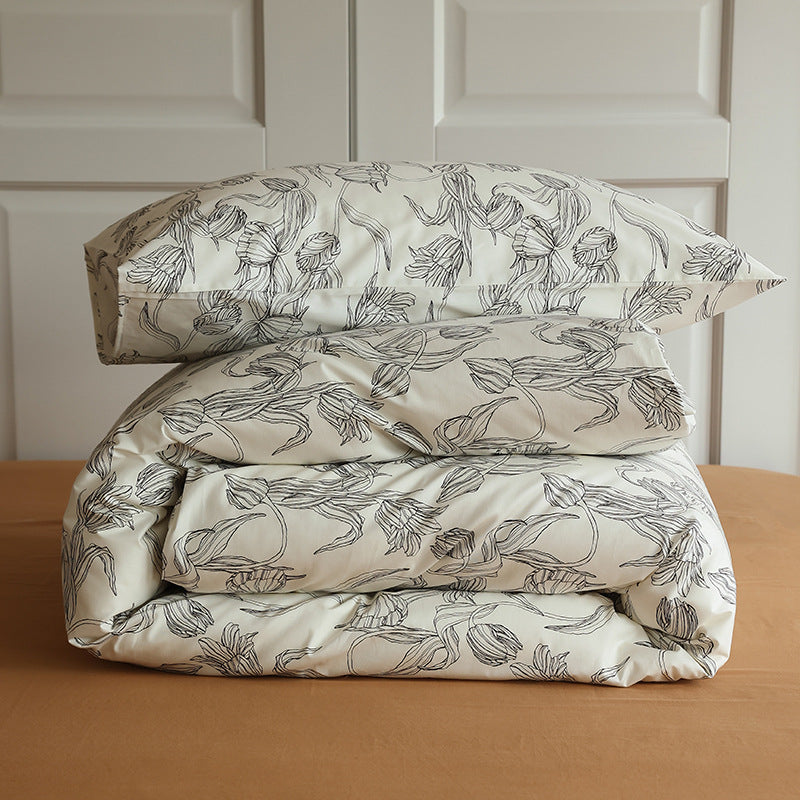 Ivory Botanical Line Drawing Cotton Bedding Set with coordinating bedding — view 5
