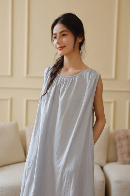 Baby Blue Soft Cotton Nightgown Front View - RoomDen